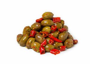 Unpitted Spicy Marinated Crushed Olives 314ml